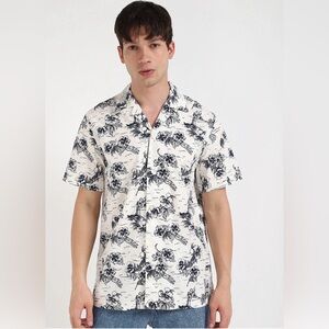 Tommy Hilfiger White Cotton Shirt with Navy Floral Print w/Flex Technology XL